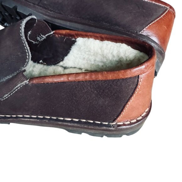 Cole Haan Suede Slip On Moc Shoe Slipper With Tread Shearing Lined Leather Brown - Picture 7 of 15